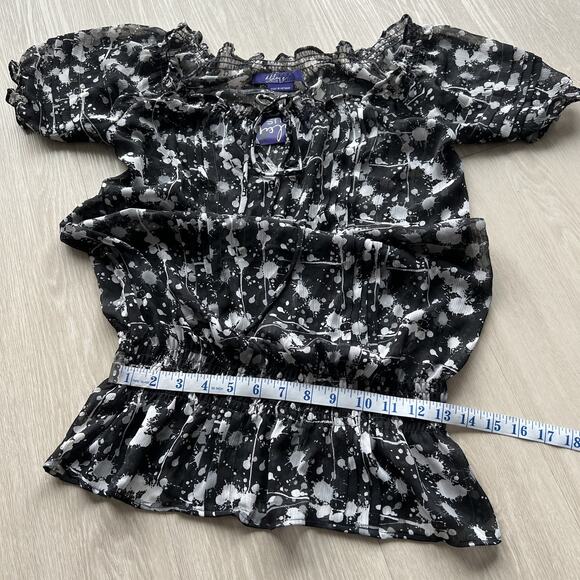 Miley Cyrus Max Azria Tunic Womens Small Black White Drawstring Georgette Sheer - Picture 9 of 16